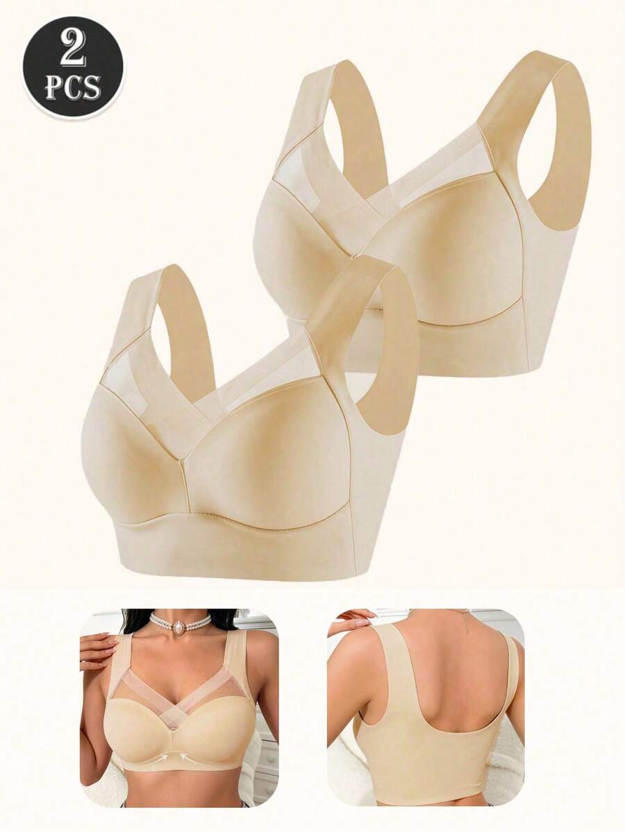 2pcs/Set Bra Tanpa Kawat Model Tank Tanpa Jahitan untuk Wanita, Bra Tanpa Kawat yang Ramah Kulit, Bernapas, dan Nyaman