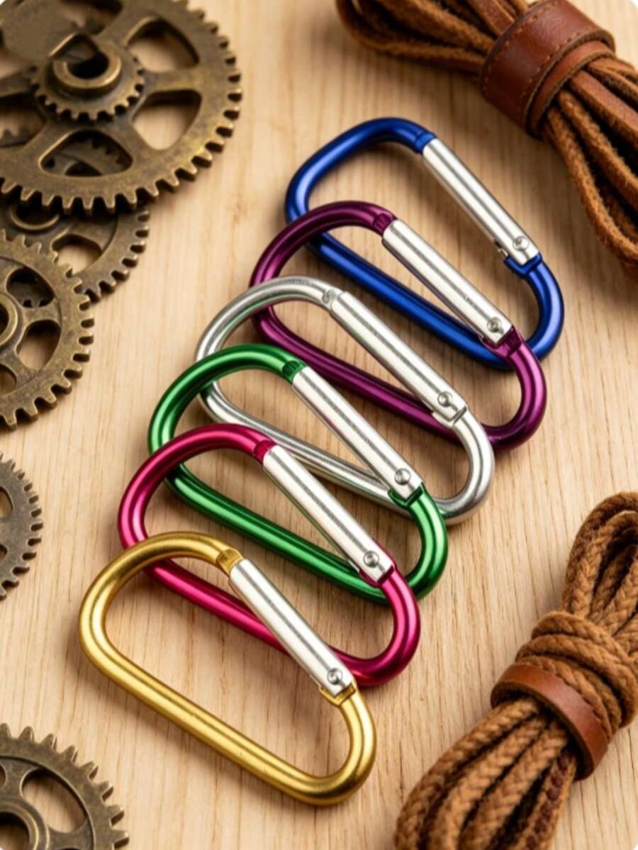4PCS Carabiner Clip,Large Aluminum D Ring Shape Carabiner,With Keyring Keychain Hook,Hiking Accessories,Mini Carabiners,Keychains,Key Ring Accessories,Attached To The Backpack Car Accessories - Multicolor - View 1