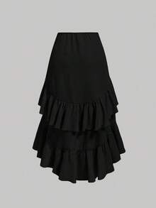 MOD Falda de verano de color albaricoque cremoso para mujer con bajo asimétrico, con cordón, con volantes y capas, falda de fiesta, falda bohemia, falda para el almuerzo - Albaricoque 2 - Ver 10