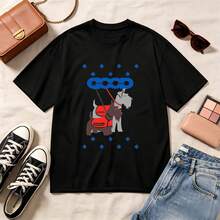 Retro, Kawaii, Dog Lover, 100% Cotton, Oversized, Soft Breathable, Casual Crewneck, Short Sleeve Top, Summer Vibes, Streetwear - 黑色 - 查看 1