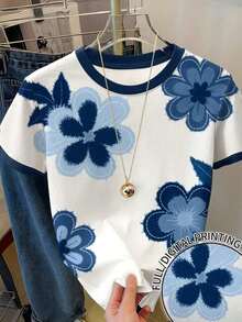 Camiseta casual de mujer con estampado floral todo sobre, patrón de flores lindo estilo Y2K moda callejera, camiseta de vuelta al colegio, floral de ocio de vacaciones - Multicolor 6 - Ver 1