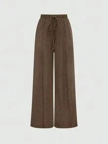 Set de 2 piezas: Top con bajo asimétrico y pantalones de unicolor - Albaricoque - Ver 5