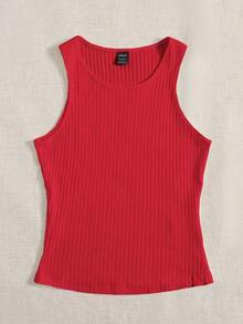 Top sin mangas de punto acanalado amarillo para looks de verano - Rojo - Ver 3