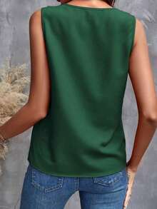 Blusa sin mangas con ribete de volantes, blusas sin mangas de verano elegantes para damas - Verde Oscuro - Ver 6