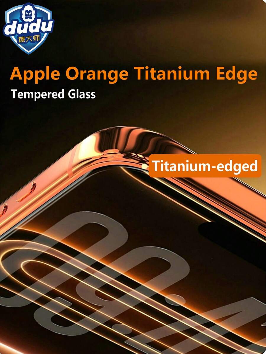 dudu Protector de pantalla de vidrio templado con marco de aleación de titanio Apple Naranja - Super resistente a golpes, compatible con iPhone 17 Pro Max/17 Pro/17/16 Pro Max/16 Pro, protector de vidrio templado, marco de aleación de titanio, marco de metal super absorbente de golpes, color original resistente a arañazos y al desgaste, alta definición transparente de cobertura completa, compatible con funda de teléfono