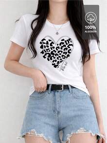 Playera Estampada de Mujer LEOPARD HEART CHIC - ROMANTIC WILD EDITION |   100% Algodón - [Blanco] - Ver 6