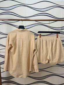 Imported Women's Linen Set / Button / Lining / / Women's - Beige - View 8