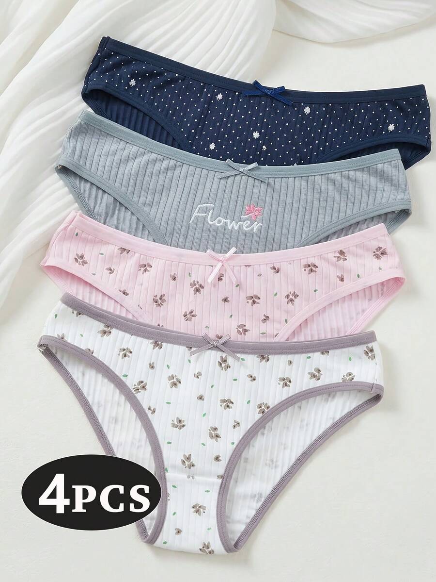 4-Pack Women's Panties - 2026 New Spring/Summer Collection: Lightweight, Breathable Briefs. Mid-Rise Women's Underwear Featuring Polka Dot And Stripe Prints; Offers A "Naked-Feel" Comfort And Healthy Wear. - 彩色 - 查看 1