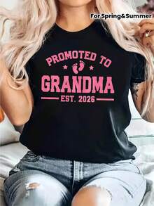 Promoted Grandma T-Shirt With 617.52 Meter Print | Women's Casual Short Sleeve Crew Neck T-Shirt, Ideal For Everyday Leisure And Spring-Summer Holiday Gift - 黑色 - 查看 1