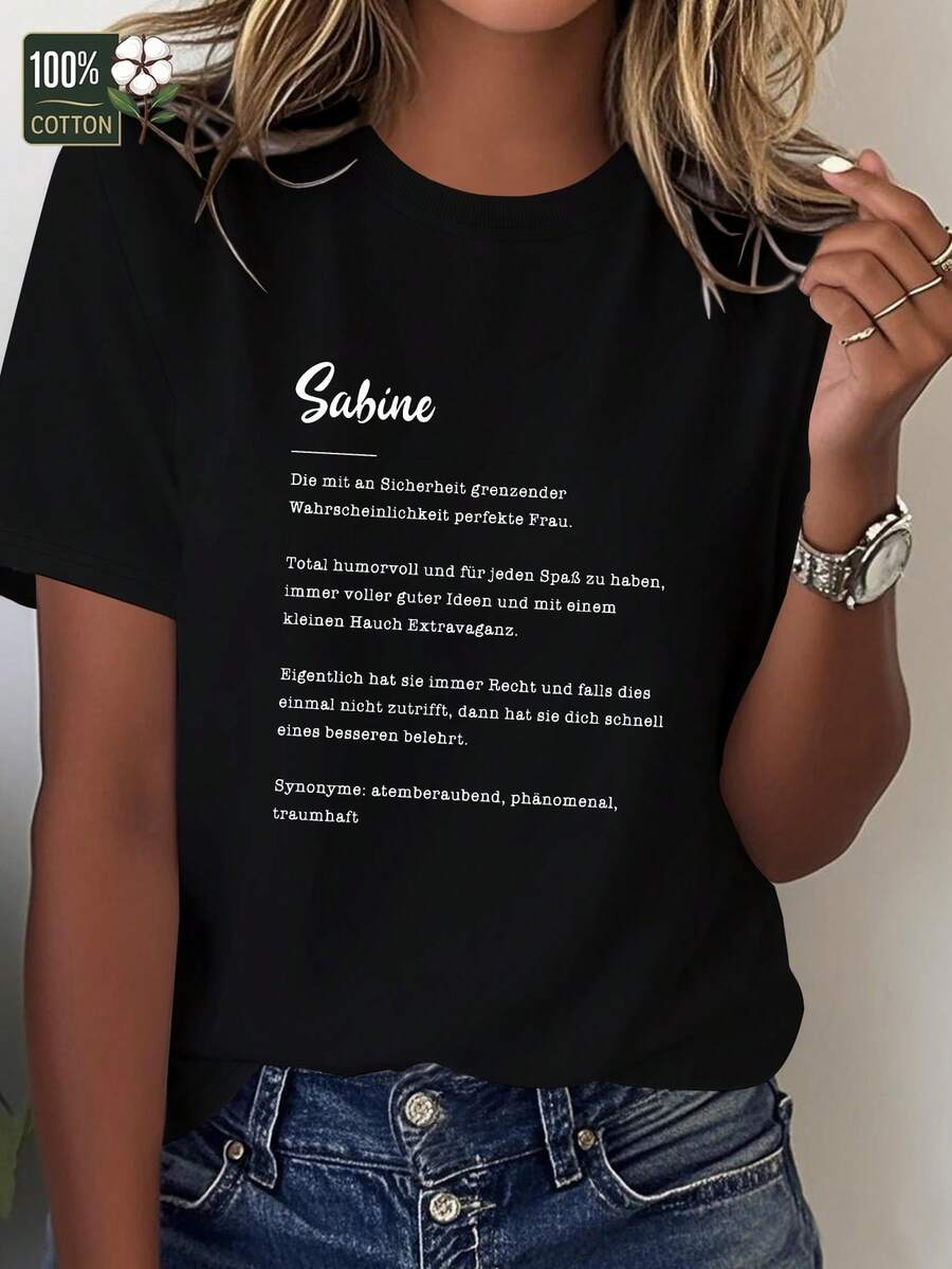 Camiseta de mujer Sabine Pure alemana, corte cómodo y divertida - Negro - Ver 1