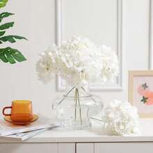 20/10pcs Silk Artificial Hydrangea Flower Heads With Stems, Blue Fake Hydrangea Flowers, Suitable For Mother's Day Gifts, Birthday Gifts, Graduation Ceremonies, Parties, Rooms, Home, Outdoor, Bridal Bouquets, Vases, DIY, Gardens, Offices, Year-Round Use, Home Decor, Wedding Decor - Pure White - View 3