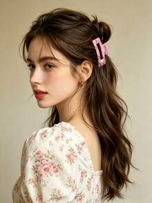 4/8件套女士时尚优雅可爱蝴蝶结发夹、心形发夹、6.4厘米中号方形发爪，适合日常、上学、女士配饰、礼物、休闲夏季装扮 - 米色 - 查看 3
