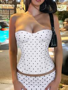 Yuwenier 性感優雅純色束腰上衣，附魚骨與後背繫帶設計，修身短版抹胸上衣，情人節女款白色夏季上衣 - 白色 - 查看 3