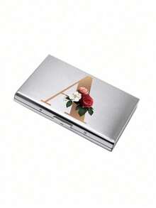 Red Flowers And Gold Letters A-Z Initial Pattern Slim Card Case Minimalist Aluminium Metal Wallet RFID Privacy Protection Credit Card Holder ID Business Card Pouch Portable Card Organizer Thin Metal Purse Multifunctional Card Storage Box For Daily Commute - Multicolor - View 8