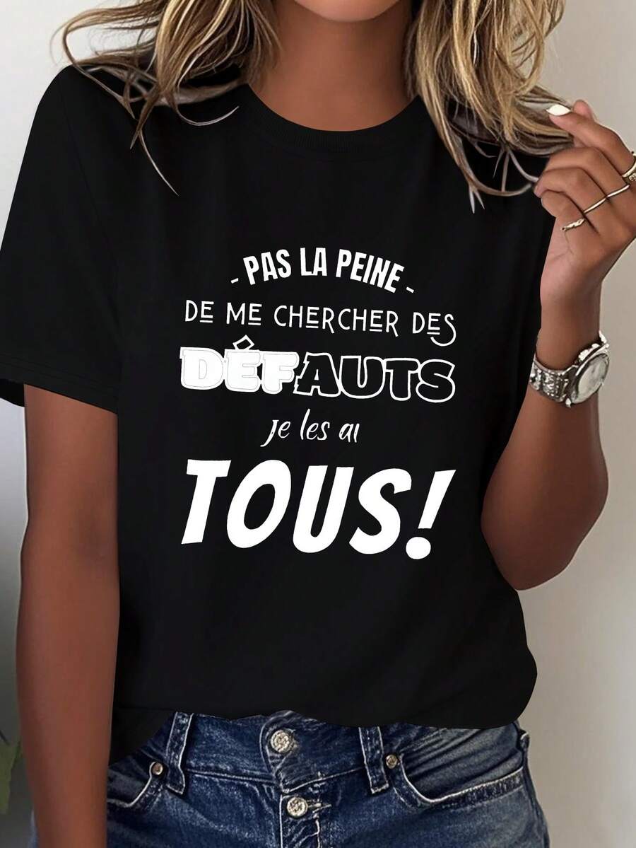 Camiseta de mujer francesa, pura, divertida e interesante, corte cómodo - Negro - Ver 1