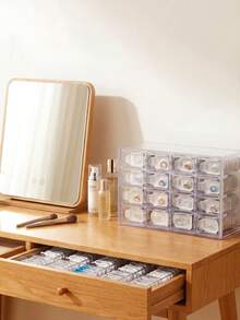 1 pieza Caja de almacenamiento desechable para lentes de contacto, organizador de escritorio portátil a prueba de polvo de gran capacidad transparente - transparente - Ver 6
