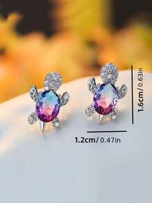 Cute Mini Turtle Earrings - Multicolor Turtle Shaped Earrings, Small Animal Style Jewelry Suitable For Girls' Daily Wear - Green - View 3