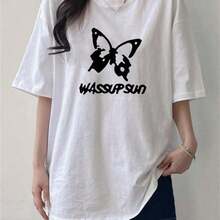 20261pc Camiseta Casual de Manga Corta para Mujer 100% Algodón con Estampado Geométrico Roun-2cool para Verano - Blanco - Ver 7