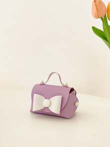 1pc Candy Girl Handbag, Mini Pouch, Coin Purse With Pearl, Bow Decor Cute Bag, Suitable For Daily Use - Purple - View 4