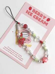 1pc Summer Cute Crystal Strawberry, Flower & Butterfly Phone Lanyard, Fresh Vacation Style Phone Charm Compatible With Phone Cases, For Women - Multicolor - View 7