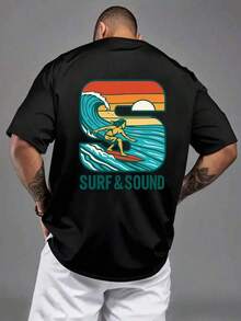 GiftSurfing and Sound, Camiseta de moda para hombre con estampado de patrón a doble cara, adecuada para el ocio diario en casa y deportes de fitness al aire libre, prenda superior de estilo popular, camiseta esencial con paneles delantero y trasero para hombre, TALLA GRANDESoft - Negro - Ver 3
