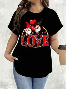 Camiseta Vintage Blanca con Gnomos Sosteniendo Corazones y Texto de Amor, Regalo de San Valentín para Mujeres, para el Hogar, Aire Libre y Ocio, y Camiseta Blanca de Manga Corta, Regalo para Fiestas, Camiseta Gráfica - Negro - Ver 7