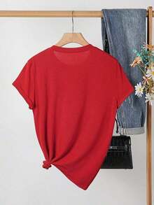 NewSummerCasualCamiseta con estampado mexicano, top casual de manga corta y cuello redondo, ropa de mujer para primavera/verano, 100% algodón.-Vintage Street Style Unisex Loose Cotton Short Sleeve Crew Neck T-Shirt - Rojo - Ver 2