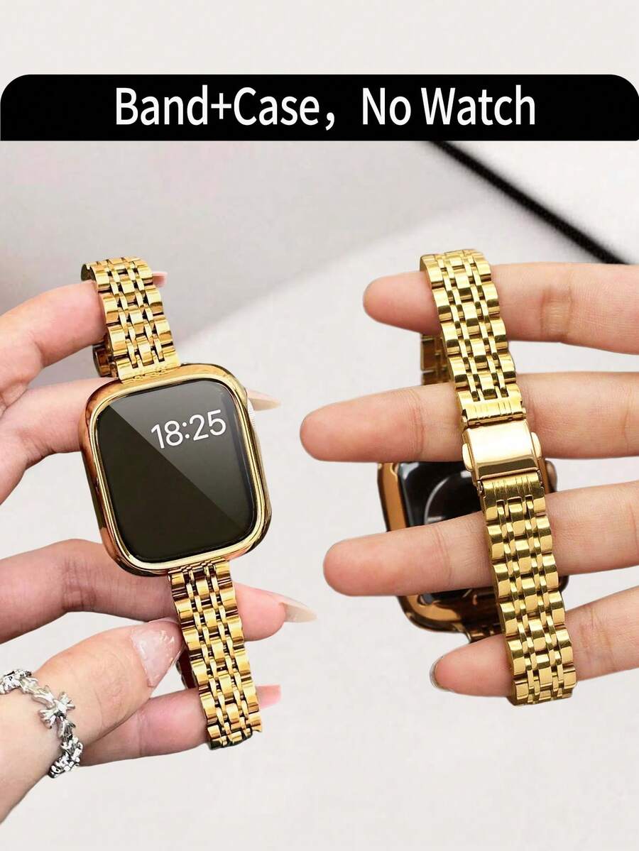 Dây đeo thép không gỉ mỏng 14mm tương thích với Apple Watch, kèm ốp bảo vệ TPU màu vàng mềm chống trầy xước, phù hợp với Series 11/10/9/8/7/6/5/4/3/2/1/SE/SE2, kích thước 38mm 40mm 41mm 42mm 44mm 45mm 46mm 49mm. Tích hợp miếng dán màn hình và ốp bảo vệ chống sốc, vòng tay vàng dành cho nữ giới thích hợp đeo đi dự tiệc, họp mặt, hoạt động trên bãi biển, trang phục hàng ngày, quà tặng ngày lễ Thánh Patrick cho phụ nữ trưởng thành, thể hiện vẻ đẹp sang trọng và thanh mảnh. - Vàng - Xem 1