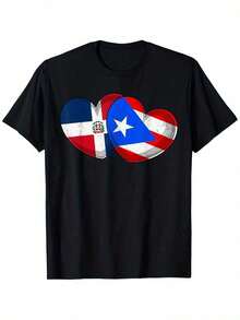 Camiseta Retro con Estampado Dominicano Puertorriqueño Vintage de Manga Corta, 100% Algodón, Transpirable, Corte Holgado, para Uso Diario, Ropa Casual de Algodón - Negro - Ver 7