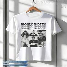 Men's Graphic T-Shirt Rapper Black Baby Gang - Urban Street Style T-Shirt With Awesome 'BABY GANG' Print - Perfect For Concerts, Parties And Casual Outings - Crew Neck Top - 白色 - 查看 2