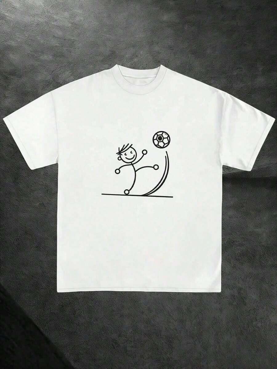 Camiseta de Hombre Soccer Spirit con Estampado de Jugador de Fútbol en Estilo Stick Figure, Impresión de Alta Calidad, Duradera, Casual y a la Moda - Blanco - Ver 1