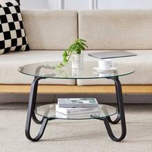 Retro Minimalist Style Metal Frame Double Layer Tempered Glass Coffee Table, Add A Touch Of Elegance To Your Living Room - Black - View 7