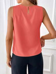 Clasi Blusa sin mangas con detalle de pliegues y escote de ojo de cerradura, blusas sin mangas - Rosado Sandía - Ver 2