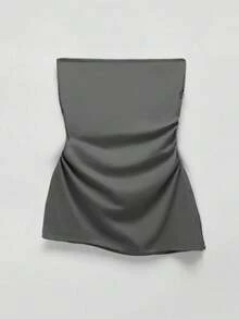 Top Sin Tirantes Con Pliegue Dividido - Gris Oscuro - Ver 7