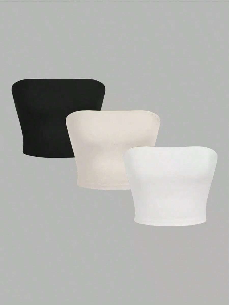 Set de 3 piezas Top tubo sexy y top casual ajustado para mujer, apropiado para el verano - Multicolor - Ver 1