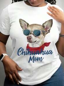 Women's 100% Cotton Short Sleeve T-Shirt With Graphic Print Of A Cool Chihuahua Wearing Sunglasses And A Bandana - 白色 - 查看 4