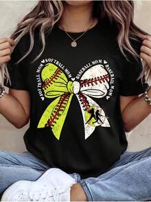 Baseball T-Shirt, Women's T-Shirts, Ideal For Lounging At Home And Outdoor Activities, Also Perfect As A Gift For Holidays Like Christmas And Valentine's Day - 黑色 - 查看 1