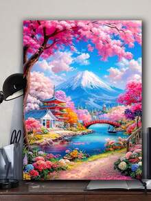 日本雪景樱花春日风景DIY钻石画套装 - 钻石艺术马赛克工艺品，温馨治愈系设计，沉浸式手工减压，家居装饰艺术DIY工艺爱好者的节日惊喜礼物 - 圓鑽 - 查看 2