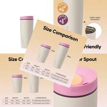 SmoothSip Slider Insulated Stainless Steel Coffee Tumbler, Reusable Iced Coffee Cup, Hot Coffee Travel Mug, , Pink/Tan - 拂曉 - 查看 1