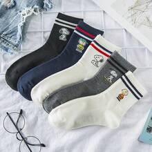 SNOOPY 1/3/5/10双装史努比情侣运动袜，男士商务袜，女士休闲袜，可爱卡通图案，时尚百搭，柔软舒适 - 彩色 - 查看 5