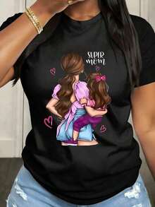 Camiseta para Mujer para el Día de la Madre, Año Nuevo, Cumpleaños, Casual, Manga Corta, Cuello Redondo, con Tela de Elasticidad Media, Adecuada para Ropa Casual de Primavera, Verano y Otoño, Lavable a Máquina, Diseño Divertido - Negro - Ver 7