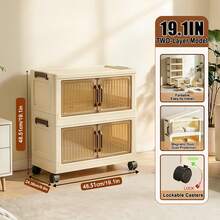 Extra Foldable Storage Cabinet With Lid And Wheels, 2/4/5 Tier Stackable Storage Cabinets, Dustproof Plastic Storage Bins With Doors, Organization & Storage Bins For Bedroom, Kitchen, Closet, Bathroom, Home, Office, Dorm - Local Warehouse - View 8