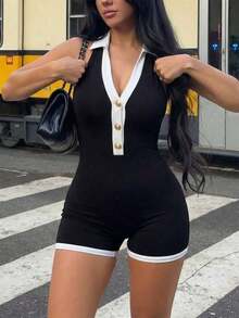 Elegant And Casual Women's Jumpsuit With A V-Neck And Contrasting Colors, Sexy With A Deep V-Neck And Open Back, With A Slim And Elegant Fit, Suitable For Parties, Dates, Afternoon Tea, Bohemian Vacation Style, Beach, Summer Wear - 黑色 - 查看 4
