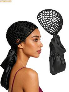 2-In-1 Crochet Hair Net & Satin Bonnet, Anti Frizz Sleep Cap For Curly Hair, Breathable Mesh Hair Wrap For Sleeping, Reusable Hair Protection Bonnet - Multicolor - View 4