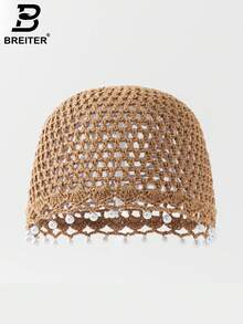 BREITER 1顶加厚手工钩编镂空针织帽，保暖宽松针织帽，带流苏，冬季时尚配饰，波西米亚风格，适合母女、女性、节日、万圣节 - 針織帽 - 查看 6