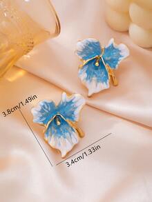 1 Pair Unique Petal Oil Drop Earrings - Blue-white-221 - View 3