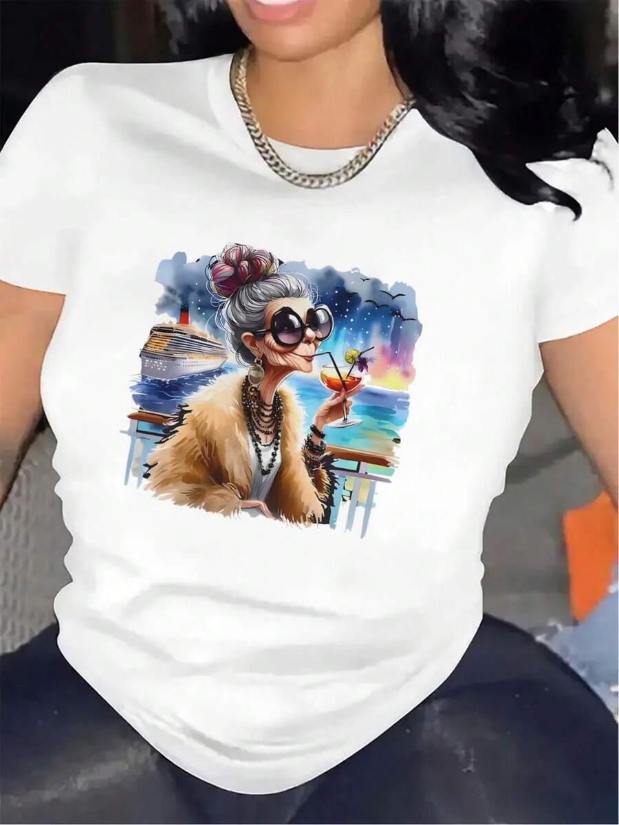 Camiseta de mujer, camiseta de manga corta para mujer, hecha de un material con un estampado de loros brillantes, ligera y duradera, adecuada para uso casual en casa o en restaurantes. - Blanco - Ver 1