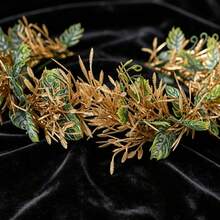 1 pieza Corona de flores y hojas artificiales estilo Mori, accesorio para el cabello, diadema de flores de vid fresca para fiesta, vacaciones, fotografía, diadema de novia para boda, guirnalda para el cabello - Verde - Ver 6