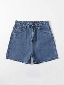 Shorts mezclilla unicolor con cremallera - Verde - Ver 6