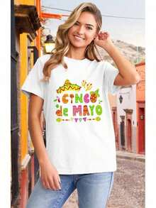 Cinco De Mayo Shirt For Women |     Camiseta de Vacaciones Fiesta Mexicana |     Camiseta del Festival del 5 de Mayo |     100% Algodón, Cuello Redondo, Manga Corta |     Top Casual de Verano Transpirable |     Perfect For Party & Celebration Wear Blusas Para Mujer Camisa - Blanco - Ver 5